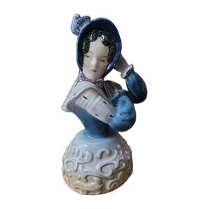 Art Deco Goldscheider USA Porcelain Head Bust Figurine Lady Blue Dress Brown Hai